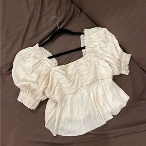 NWT FRAME Puff Sleeve Square Neck Top in Vanilla